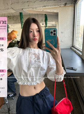 牙套大汪【nini】2025夏季新款白色五分泡泡袖正反2穿女士衬衫