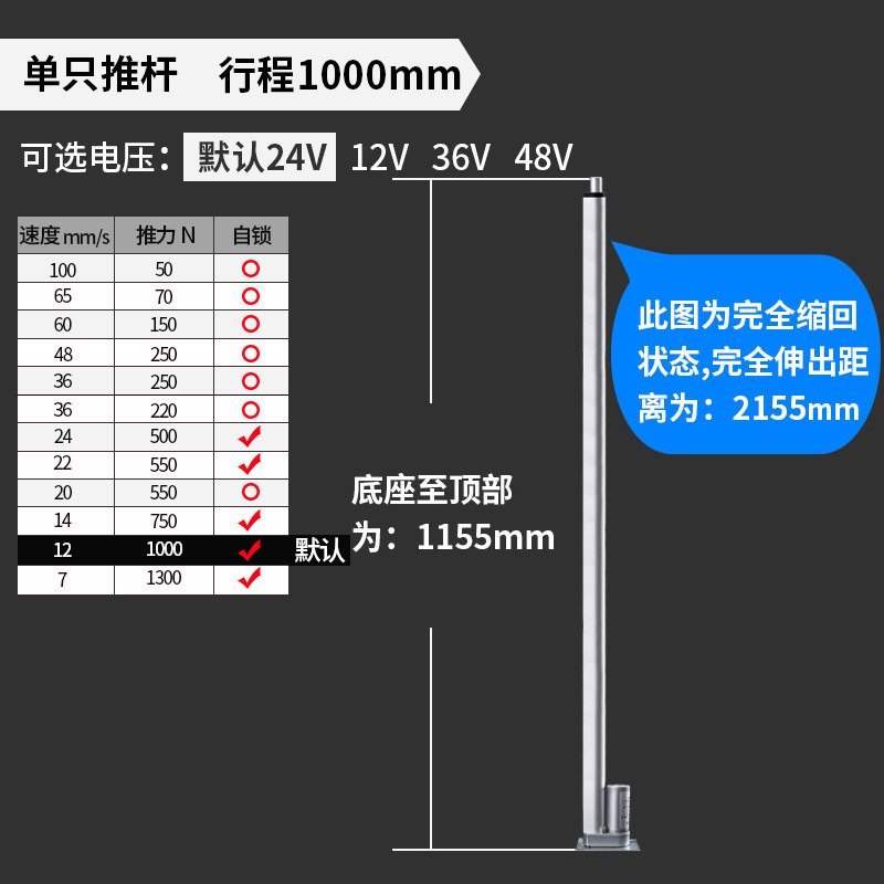 电动推杆伸缩杆平底座平面推杆电机螺纹推杆 微型电动推杆12V 24V