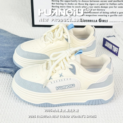 环球厚底女鞋2025夏季校园新款清新蓝小白鞋百搭增高休闲板鞋女