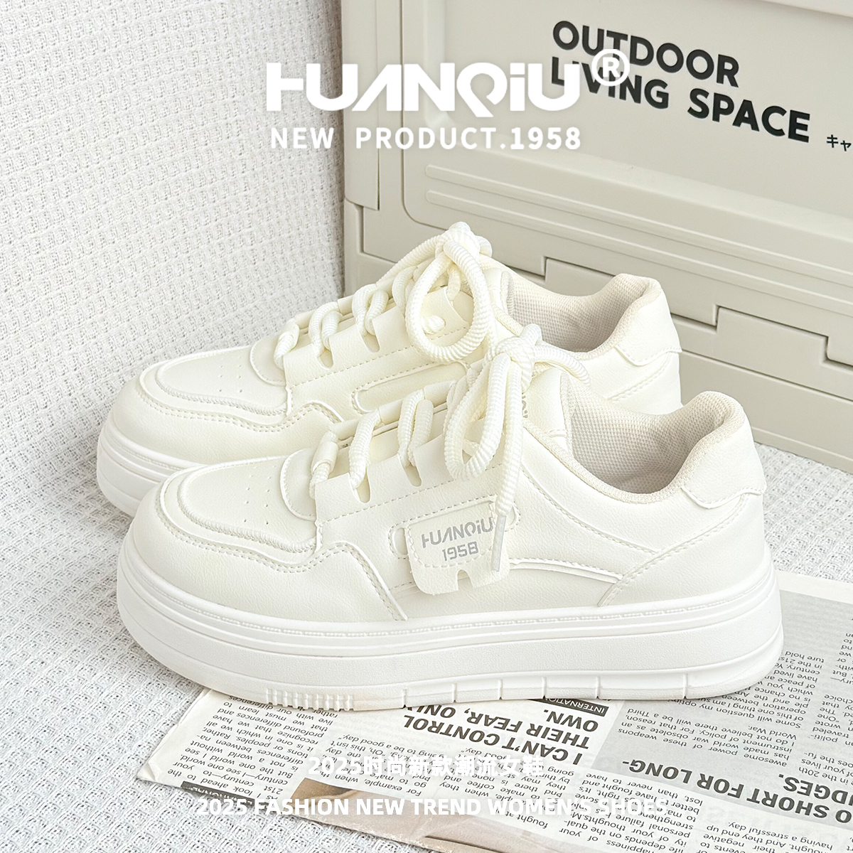 环球正品女鞋2025新款春秋爆款小白鞋女休闲厚底增高学生运动板鞋