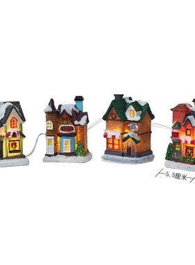 新品圣诞发光小房子摆件创意18件套村庄欧式雪景小屋装饰品