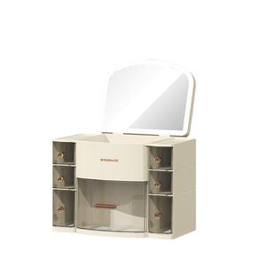 化妆品收纳盒带镜子一体防尘桌面家用箱大容量护肤品梳妆台置物架