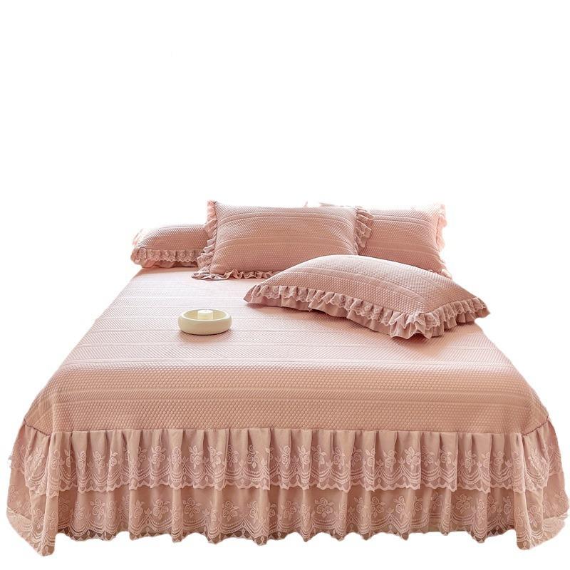 丝韩版公主风豆床裙LDF冰凉席三件套夏季丝床盖冰豆空调席蕾子可