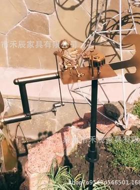 鼓手风车花园装饰，手工制作的金属打击乐风车雕像装饰，岩石艺术