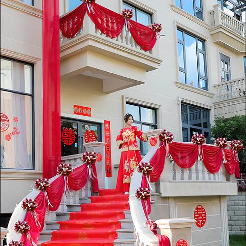 结婚小区单元大门喜字布幔装饰专用婚礼布置自建房大门口婚房套装