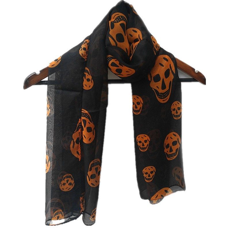 柔软绒雪纺骷髅k头丝巾衣服配饰防晒披肩皇冠纱巾春秋冬围巾