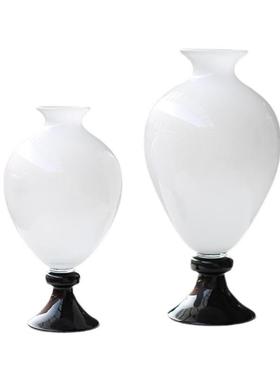 法式白色透明小口大肚子高脚中古风术工BX88-01L玻璃艺花瓶面台落