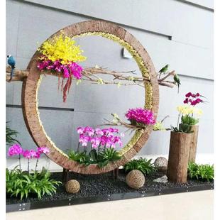 雕空镂空有内槽仿真木桩艺术插花空心木墩道具假花绿植木头造形盆