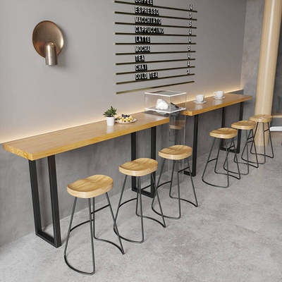 简约实木吧台高脚桌靠墙长条桌子阳台奶茶饮料店酒吧桌椅组合北欧