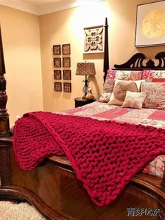 编织毯子成品北欧风粗线毯雪尼尔大球球毛线毛毯冰岛沙发盖毯成品