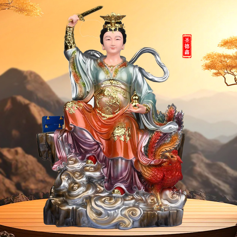 九天玄女神像家用摆件树脂仿铜彩九天圣母娘娘九天神女门厅摆件