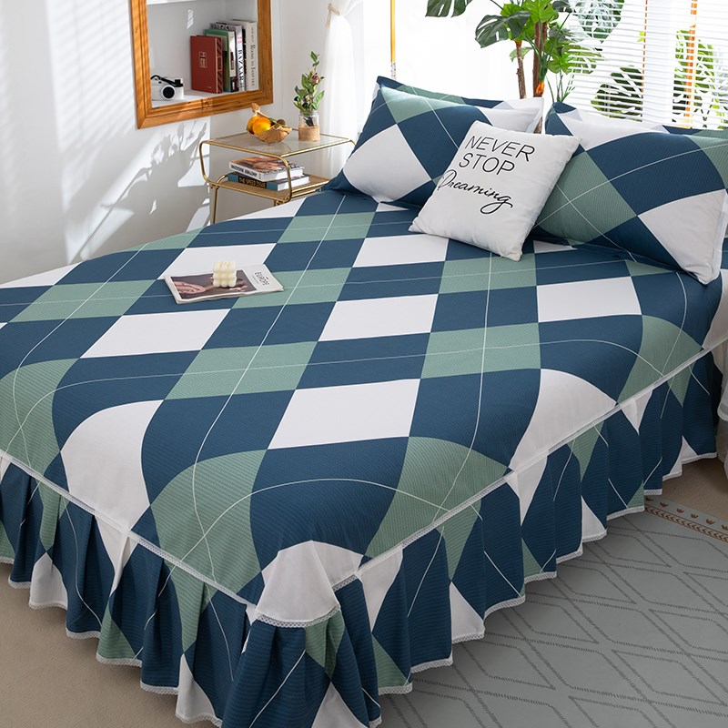 100%床裙单件加厚双人全棉床罩裙边床盖防滑裙罩床笠三件套3