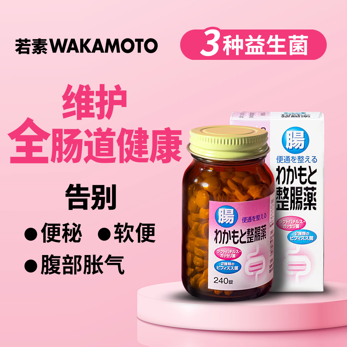 WAKAMOTO整肠丸健胃调理改善便秘软便腹部胀气消化不良240粒/瓶