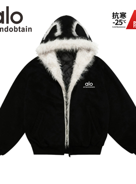 a.l.o冬季加厚麂皮绒座山雕棉服女男夹棉保暖夹克兔耳朵设计棉衣