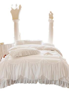 法式轻YE200000白色100全棉床四件套奢公主风纯棉丝被套蕾仙女上