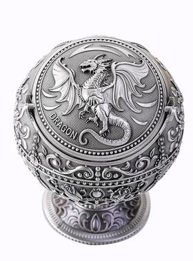 金属复古龙创意飞龙烟灰缸带盖防风个性潮流家饰工艺品摆件