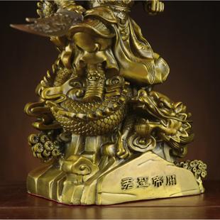 铜关公神像关帝圣君UXM黄铜武财摆件站龙龙关公关神二爷骑站关公