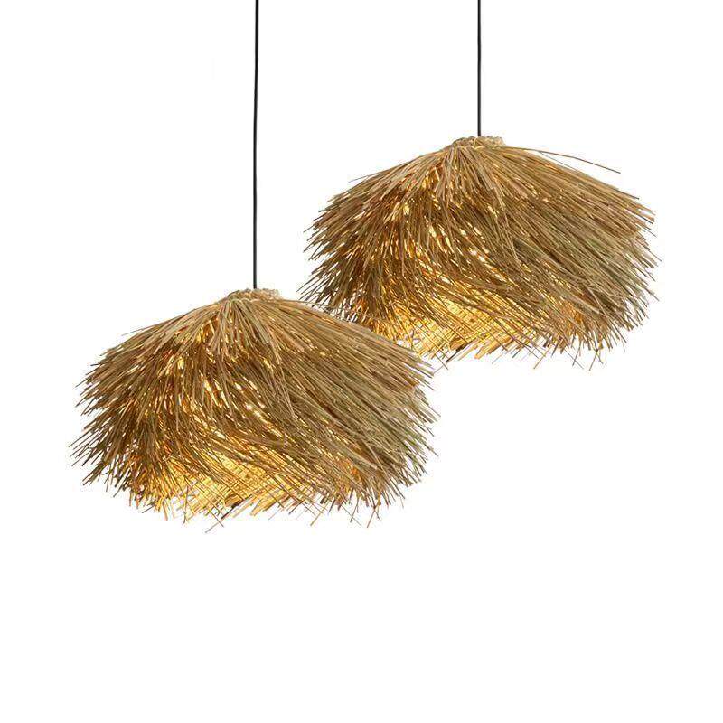 侘寂风藤编吊灯大藤球灯罩日式创意餐厅客厅茶室灯复式楼藤艺灯具