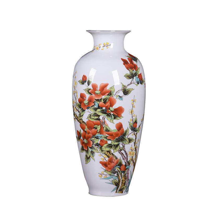 装饰品花瓶摆件釉上彩描金薄胎透光茶梅迎春十二生肖陶瓷花瓶花插