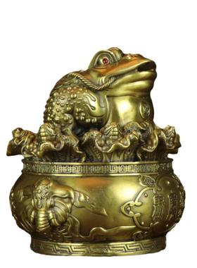 黄铜金蟾白菜金蟾聚宝盆金蟾家居店铺黄铜金蟾摆件百财金蟾