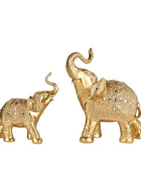 创意金银太平吉祥大象树脂工艺品摆件家居玄关电视柜动物摆件装饰