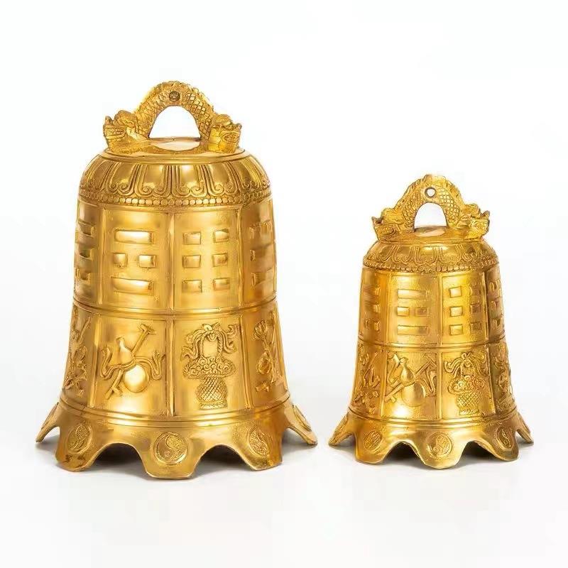 黄铜八仙法器寺庙铜钟摆件八宝铜铃铛挂件平安吉祥如意钟家居门饰