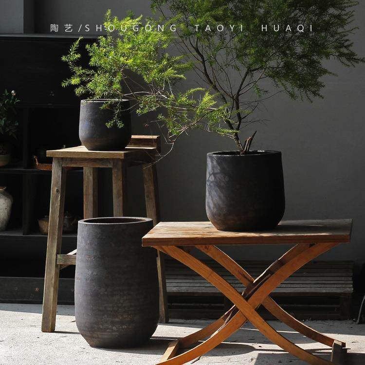 民宿手工陶瓷复古粗陶罐酒店茶楼落地花瓶庭院荷花缸坛子日式摆件,家居饰品,花瓶,淘宝优惠券,粉丝福利购,淘宝优惠卷