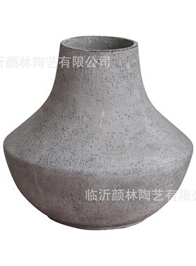 极简级灰色水泥大肚花盆设计师软装民宿客厅干花插花轻奢摆件