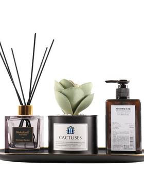 现代简约样板房卫生间浴室柜摆件洗手台套装陶瓷托盘香薰饰品软装