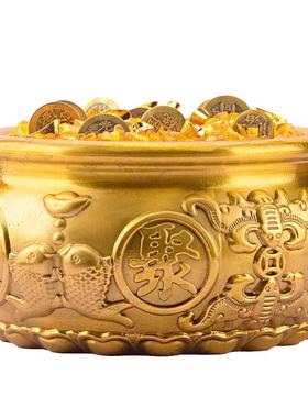 黄铜八福聚宝盆摆件铁艺家用客厅玄关店铺装饰工艺品