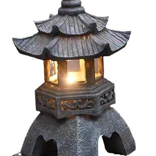 新中式禅意石塔太阳能灯摆件创意庭院小夜灯花园阳台仿古宫灯装饰