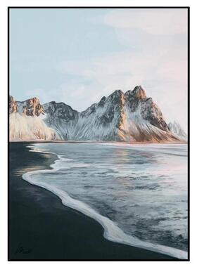 黎明海岸手绘油画黑白抽象现代客厅玄关背景墙装饰画轻奢餐厅壁画