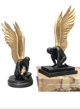创意翅膀男孩摆件家居装饰中式艺术客厅摆件轻奢风装饰工艺品