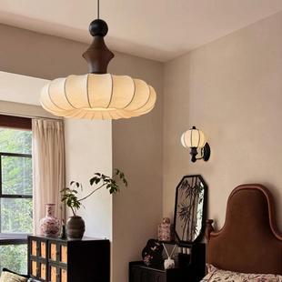 花纹布艺复古中古卧室灯吊灯高级感餐厅房间实木侘寂风禅意灯具