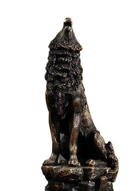 美式吼叫狼动物摆件写实创意园林户外庭院静态树脂狼酒柜装饰品