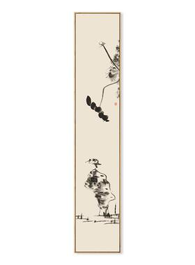 新中式极简竖长幅水墨写意国画装饰画书房茶室禅意挂画酒店装饰品