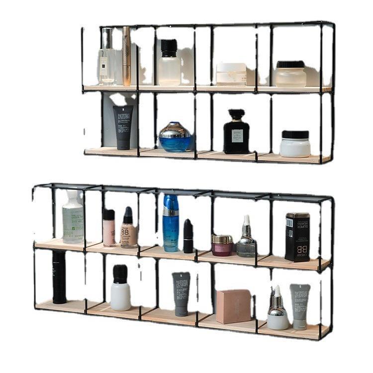 轻奢上置物铁艺多层格子壁挂北欧墙美容美架甲化店妆品收纳展示架