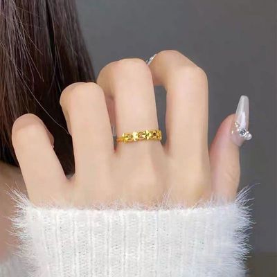 幸运四叶草戒指女款镀黄金色开口可调节活口ins小众高级感气质仿
