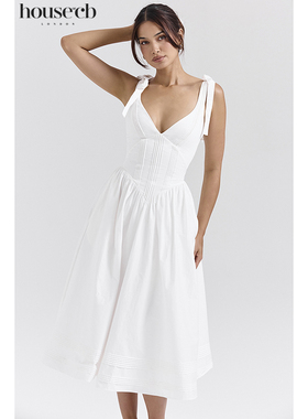 House of CB 优雅休闲白色褶裥棉质太阳裙Hattie