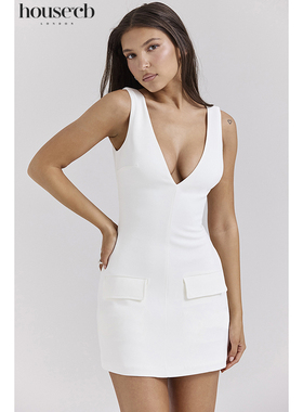 House of CB 简约干练白色深V领连衣裙Olympia