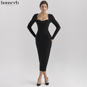 知性干练修身 House 黑色长袖 中长连衣裙Ella