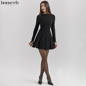 House Francesca 知性简约黑色喇叭裙摆迷你连衣裙