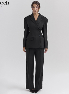 House of CB 知性简约干练黑色高腰阔腿西装裤Hayden