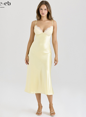 House of CB高贵迷人蜜黄色斜裁缎面中长连衣裙Felicity