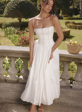 House of CB 超好看优雅气质束腰白色棉质太阳裙Ysabella