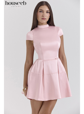 House of CB 甜美可爱巴黎玫瑰色露背三分袖迷你连衣裙Saida