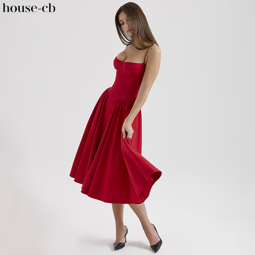HouseofCB复古红色束腰连衣裙