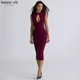 北欧风性感酒红色弹力绷带中长连衣裙 House The Fatale