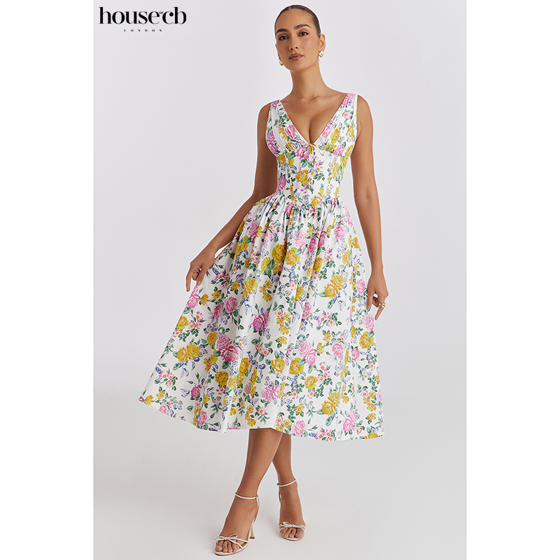 HouseofCB复古玫瑰印花连衣裙