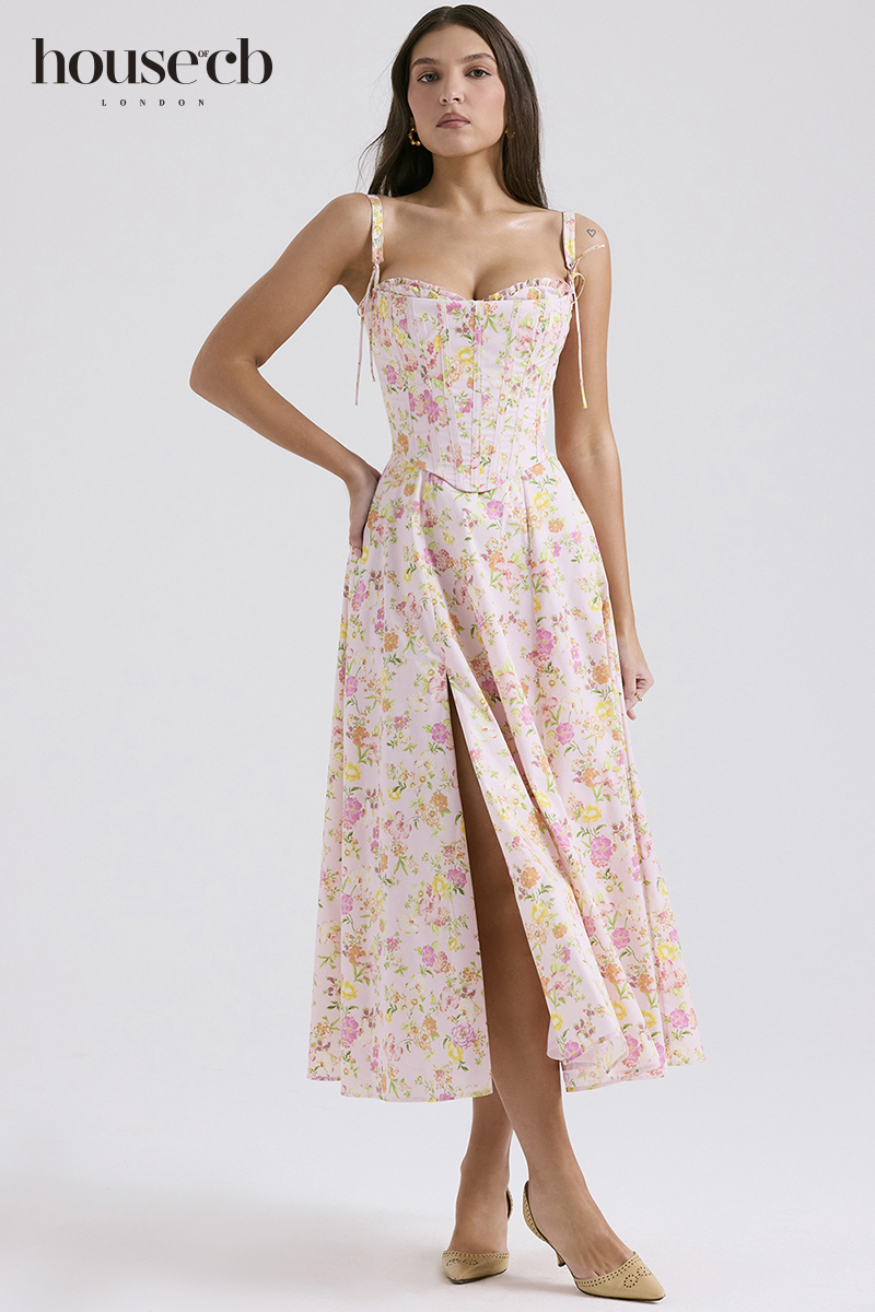 HouseofCB优雅甜美A字裙印花粉